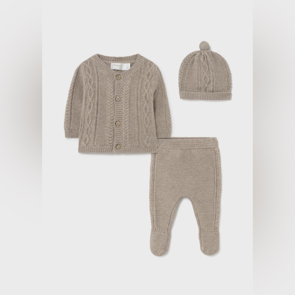 Size 6-9 months Baby Mayoral Tan Cable Knit Kids Set